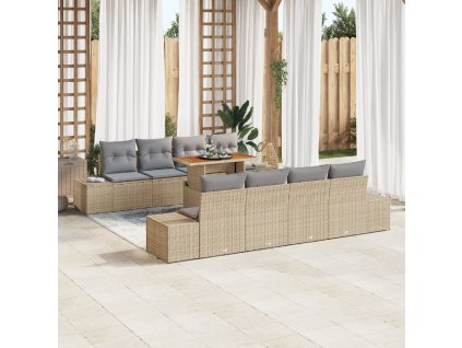 Zahradní jídelní souprava s polštářem 9 pcs Beige a šedá