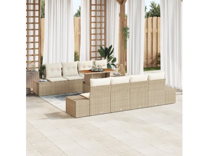 Zahradní jídelní souprava s polštářem 9 pcs Béžová a krémová