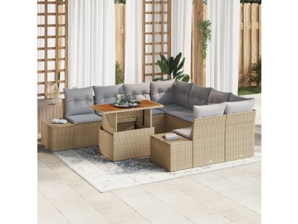 Zahradní jídelní souprava s polštářem 9 pcs Beige a šedá