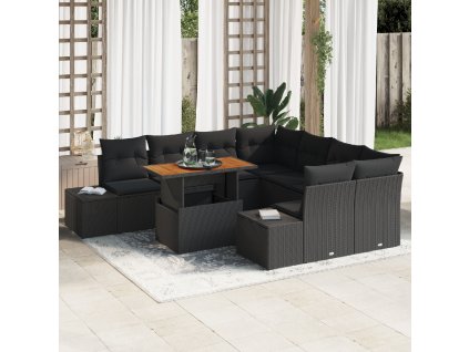 Zahradní jídelní souprava s polštářem 9 pcs Černá a hnědá