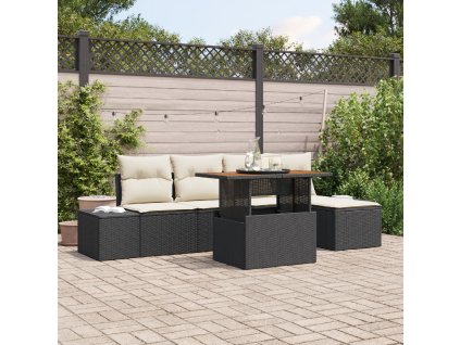 Zahradní jídelní souprava s polštářem 6 pcs Černá a krémová