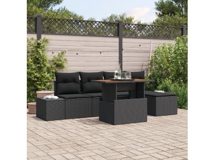 Zahradní jídelní souprava s polštářem 6 pcs Černá a hnědá