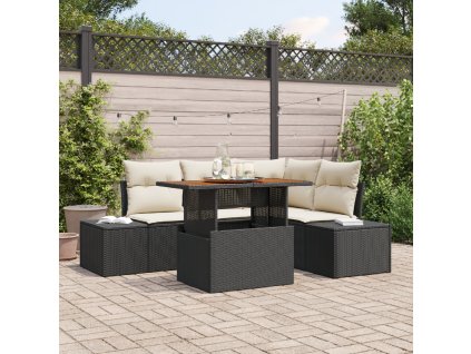 Sada zahradních pohovek s polštářem 5 pcs Černá a krémová