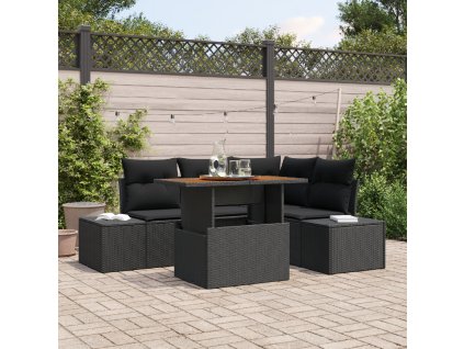 Sada zahradních pohovek s polštářem 5 pcs Černá a hnědá