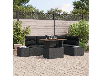 Zahradní jídelní souprava s polštářem 6 pcs Černá a hnědá