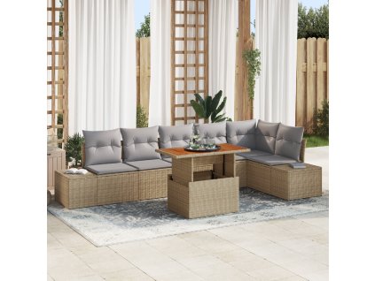 Zahradní jídelní souprava s polštářem 7 pcs Beige a šedá