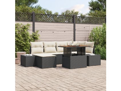 Zahradní jídelní souprava s polštářem 7 pcs Černá a krémová