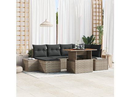 Zahradní jídelní souprava s polštářem 7 pcs Šedá a hnědá