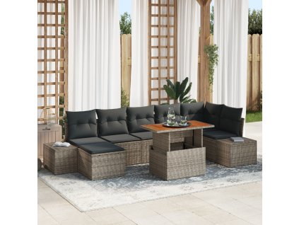 Sada zahradních pohovek s polštářem 8 pcs Šedá a hnědá