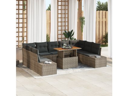 Zahradní jídelní souprava s polštářem 10 pcs Šedá a hnědá