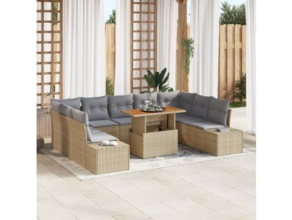 Zahradní jídelní souprava s polštářem 10 pcs Beige a šedá