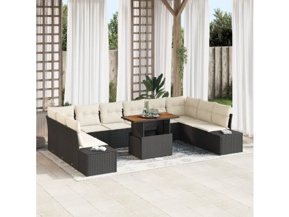 Sada zahradních pohovek s polštářem 11 pcs Černá a krémová