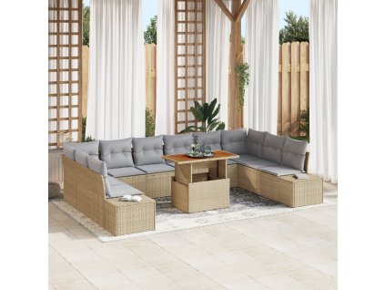 Sada zahradních pohovek s polštářem 11 pcs Beige a šedá