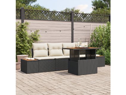 Zahradní jídelní souprava s polštářem 5 pcs Černá a béžová