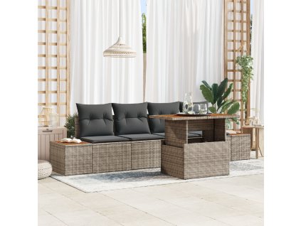 Zahradní jídelní souprava s polštářem 5 pcs Šedá a hnědá