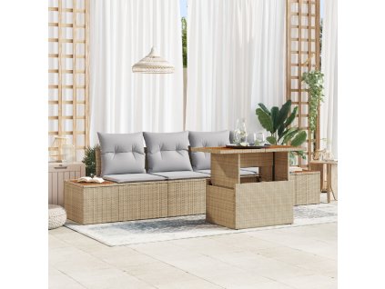 Zahradní jídelní souprava s polštářem 5 pcs Beige a šedá