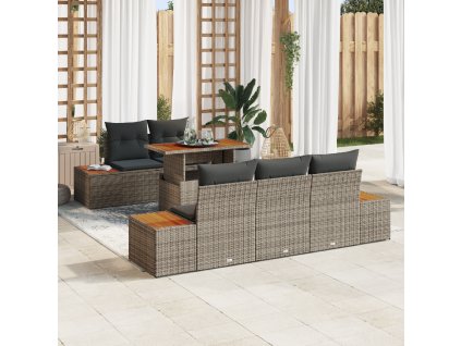 Zahradní jídelní souprava s polštářem 6 pcs Šedá a hnědá