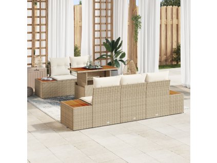 Zahradní jídelní souprava s polštářem 6 pcs Béžová a krémová