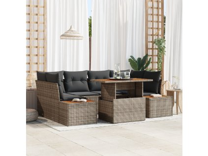 Zahradní jídelní souprava s polštářem 9 pcs Šedá a hnědá