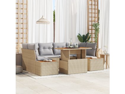 Zahradní jídelní souprava s polštářem 9 pcs Beige a šedá