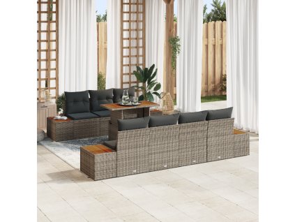 Sada zahradních pohovek s polštářem 8 pcs Šedá Poly ratan