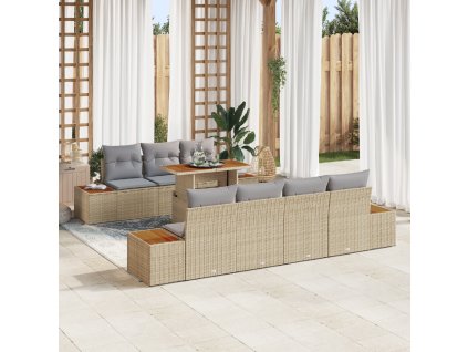 Sada zahradních pohovek s polštářem 8 pcs Béžová Poly ratan