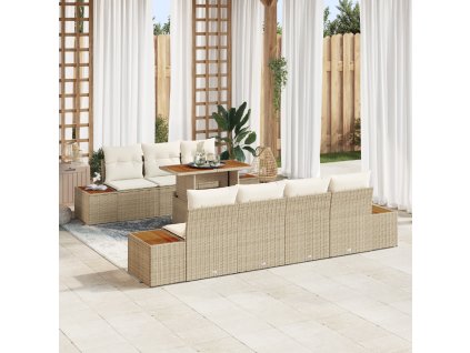 Sada zahradních pohovek s polštářem 8 pcs Béžová Poly ratan