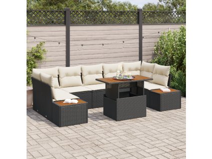 Zahradní jídelní souprava s polštářem 8 pcs Černá a béžová