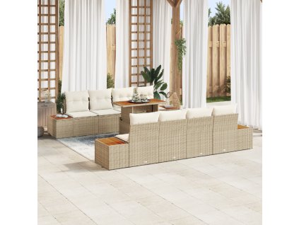 Zahradní jídelní souprava s polštářem 9 pcs Béžová a krémová