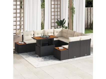 Zahradní jídelní souprava s polštářem 9 pcs Černá a béžová