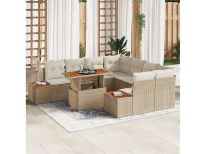 Zahradní jídelní souprava s polštářem 9 pcs Béžová a krémová