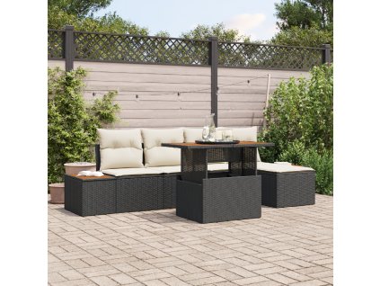 Zahradní jídelní souprava s polštářem 6 pcs Černá a béžová