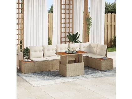 Zahradní jídelní souprava s polštářem 7 pcs Béžová a krémová