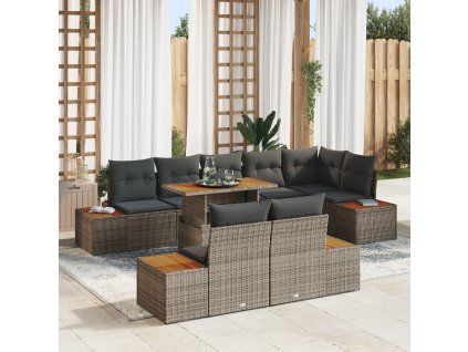 Zahradní jídelní souprava s polštářem 9 pcs Šedá a hnědá