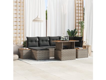 Zahradní jídelní souprava s polštářem 7 pcs Šedá a hnědá