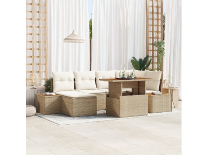 Zahradní jídelní souprava s polštářem 7 pcs Béžová a krémová