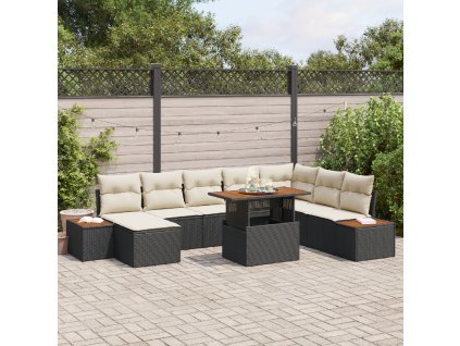 Zahradní jídelní souprava s polštářem 9 pcs Černá a béžová