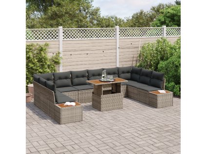 Zahradní jídelní souprava s polštářem 11 pcs Šedá a hnědá