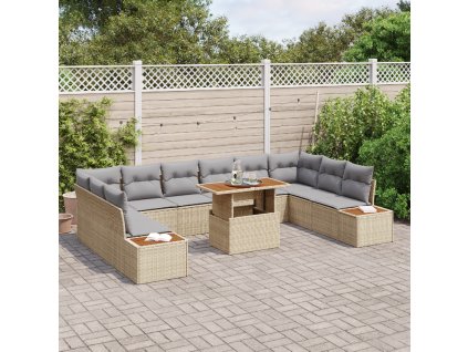 Zahradní jídelní souprava s polštářem 11 pcs Beige a šedá