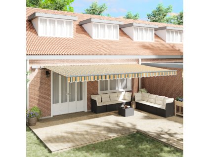 ručně ovládaná výsuvná markýza s LED zelená a žlutá 600x300 cm