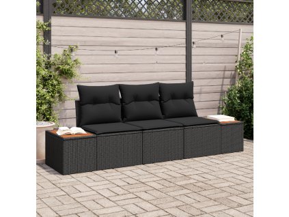 Sada zahradních pohovek s polštářem 3 pcs Černá polyratan