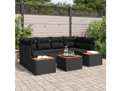 Sada zahradních pohovek s polštářem 7 pcs Černá Poly ratan