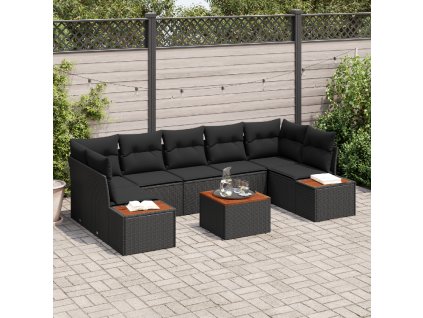 Sada zahradních pohovek s polštářem 8 pcs Černá Poly ratan