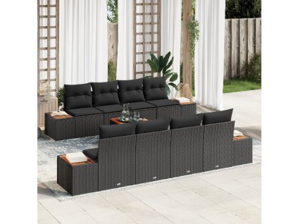 Sada zahradních pohovek s polštářem 9 pcs Černá Poly ratan