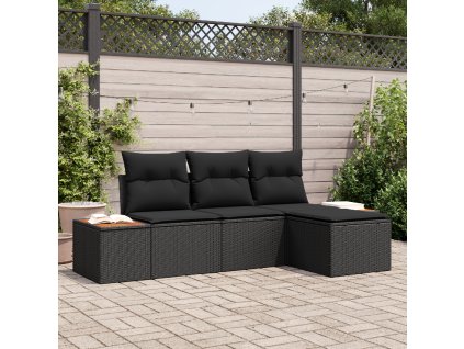 Sada zahradních pohovek s polštářem 4 pcs Černá polyratan