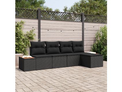 Sada zahradních pohovek s polštářem 5 pcs Černá polyratan