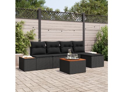 Sada zahradních pohovek s polštářem 6 pcs Černá polyratan