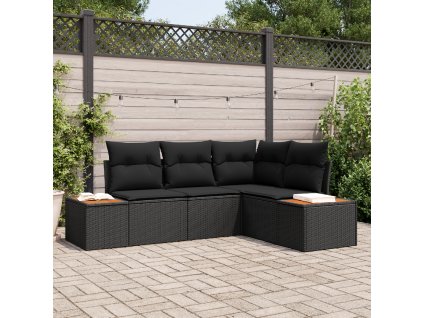 Sada zahradních pohovek s polštářem 5 pcs Černá polyratan