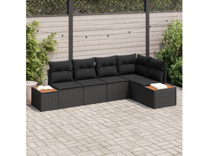 Sada zahradních pohovek s polštářem 5 pcs Černá polyratan