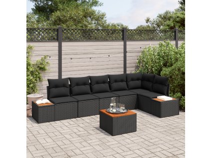 Sada zahradních pohovek s polštářem 7 pcs Černá polyratan